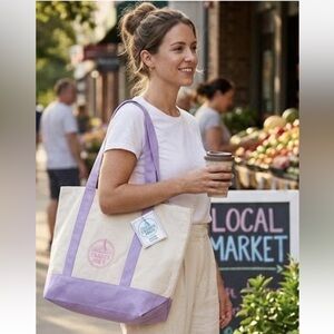 NEW, Trader Joe's Large Pastel Purple Canvas Tote Bag Lavender Limited